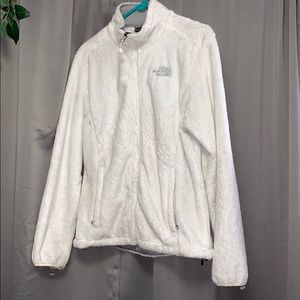 White womens north face furry jacket